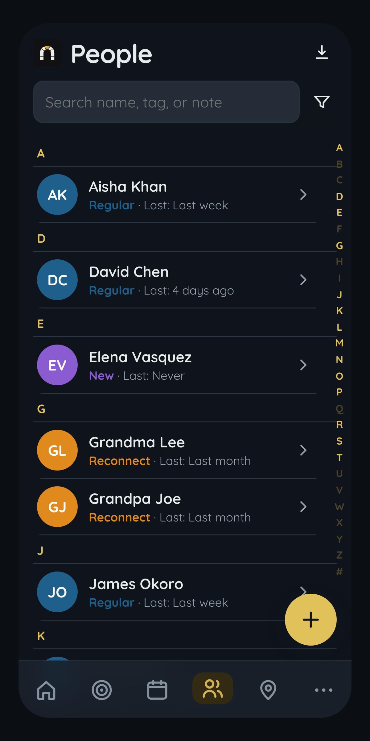 contact list on app