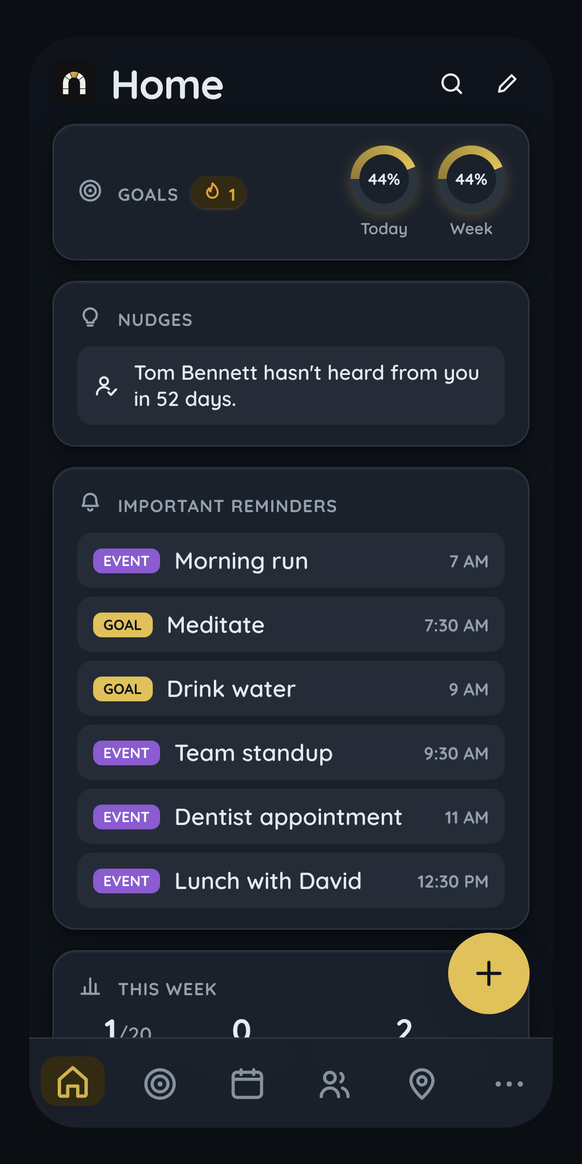 Scheduling App Home Screen